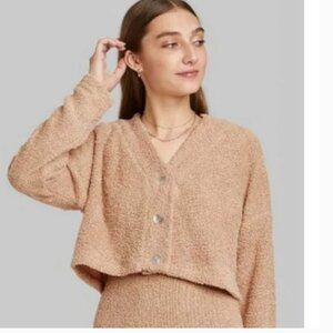 Wild Fable Fuzzy Cropped Light Brown Cardigan Sweater Medium